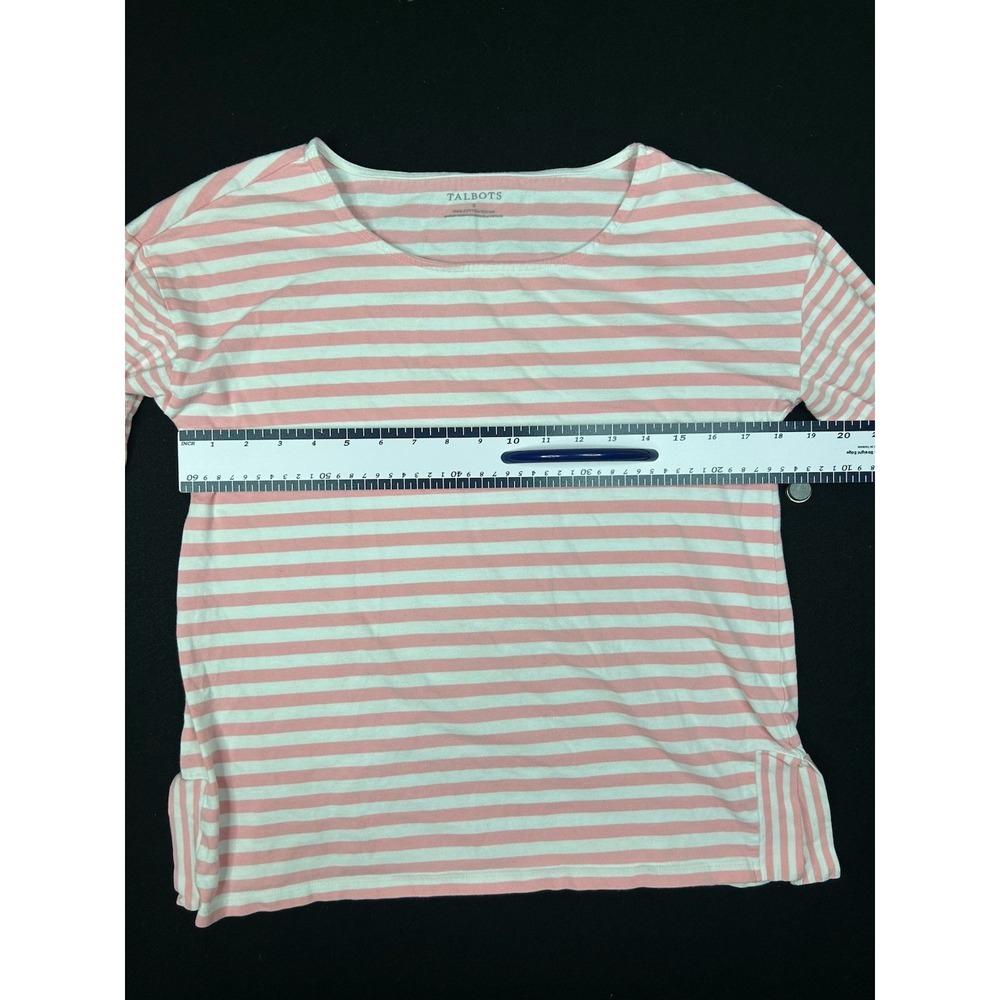 Talbots Pink White Striped 3/4 Sleeve Cotton Top Women's Small - Picture 7 of 8